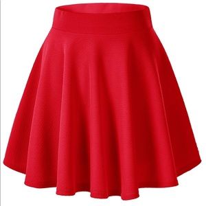 Red stretchy flared textured mini skater skirt